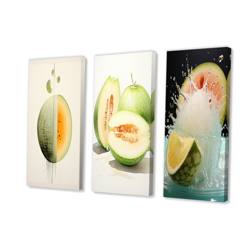 Minimaliste Cantelope Essence I - Melon, ensemble de 3 toiles murales, H 28 po x l 36 po, Toile tendue