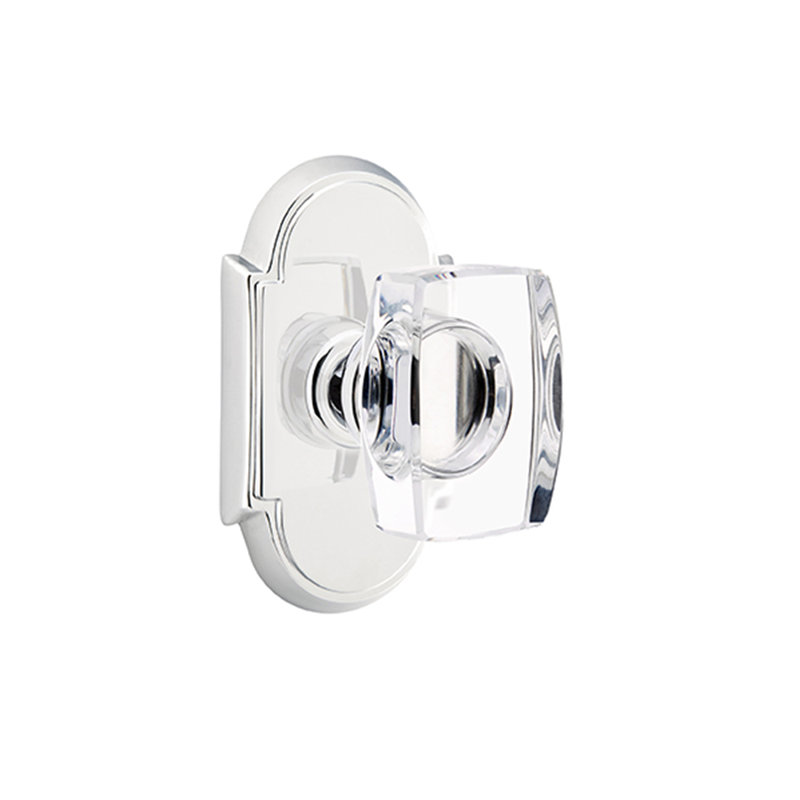 Ensemble de faux boutons Emtek avec rosette et bouton de verre Windsor # 8, Chrome poli