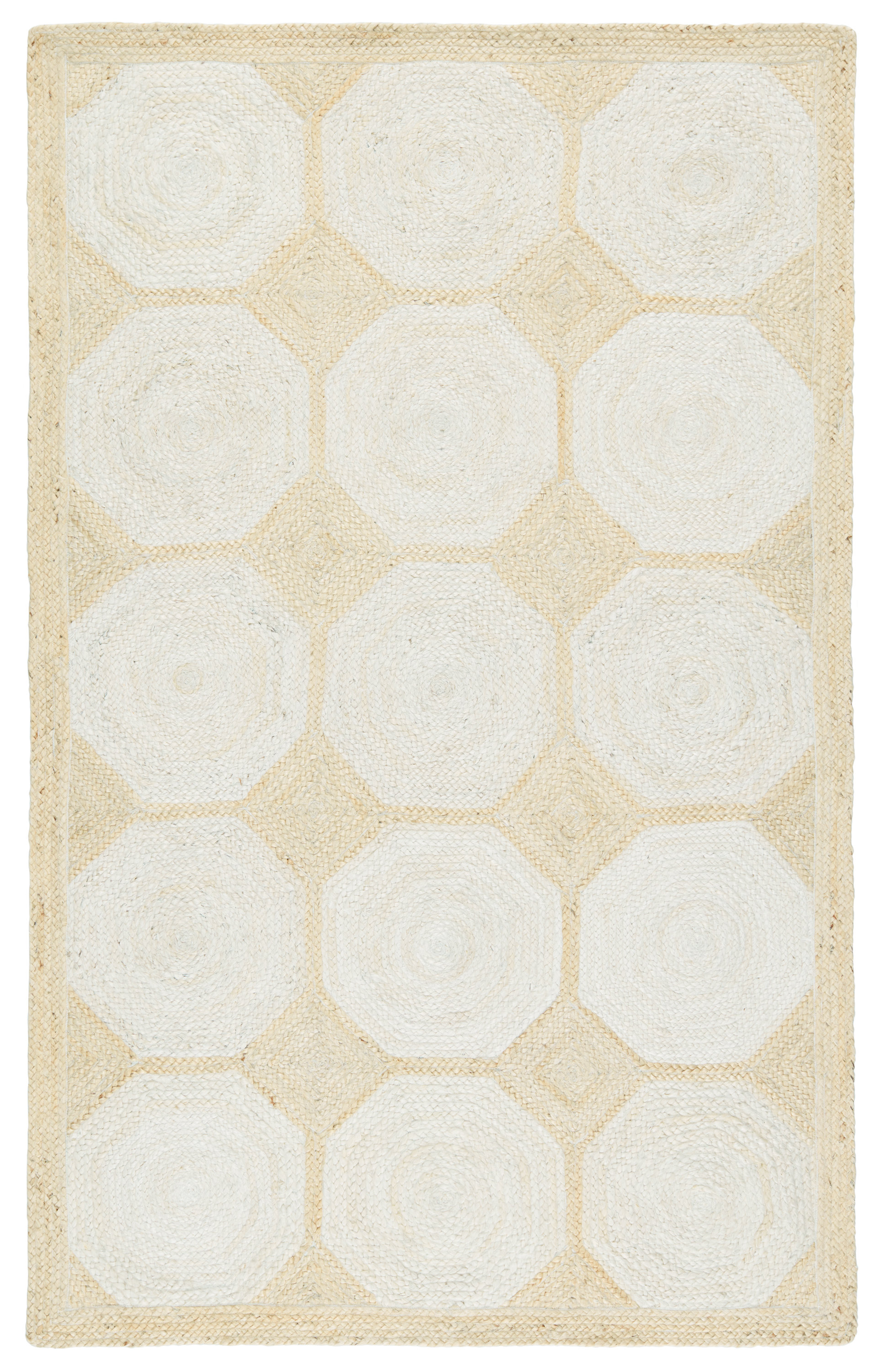 George Oliver Natural Geometric Light Beige/ White Area Rug | Wayfair
