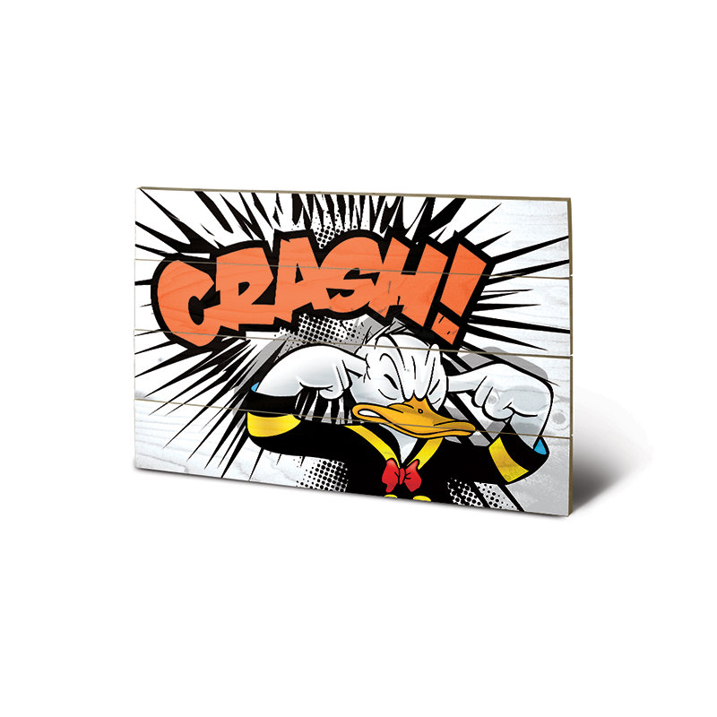 Donald Duck Crash Graphic Art Print, Wood, 40cm H x 59cm W