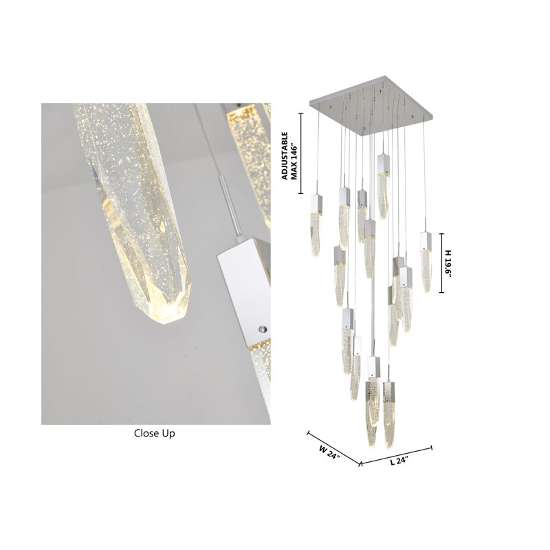 Lustre 15 lumières avec pendentifs suspendus en cristal, Chrome chrome