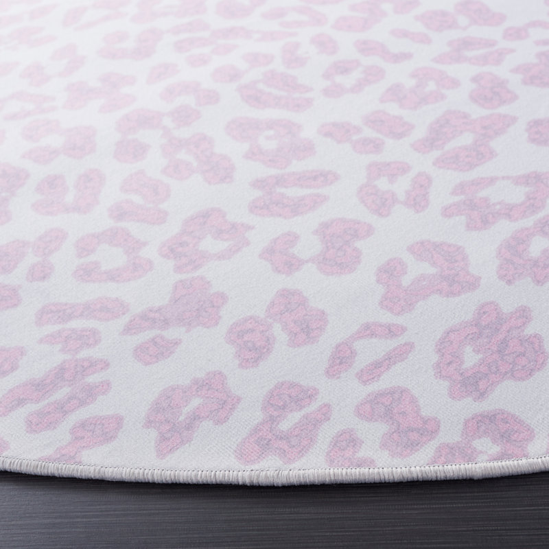 Faux Hide Audun Machine Washable Area Rug In Pink & White, Round 183 cm
