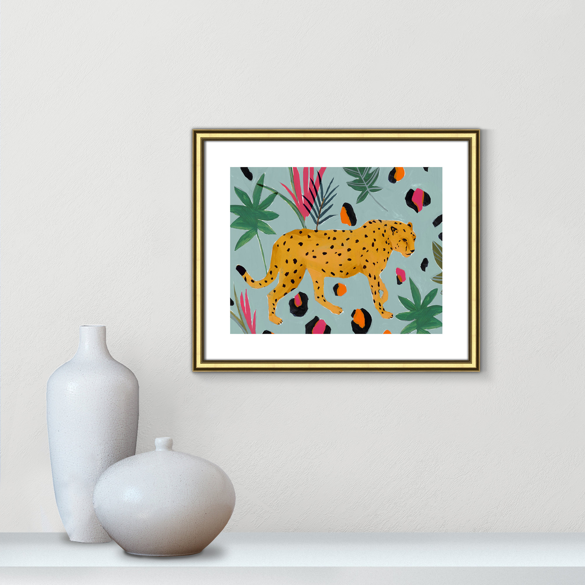 Walking Cheetah II by Isabelle Z - Painting Print, Gold Framed Paper, 16" H x 19" W x 0.88" D