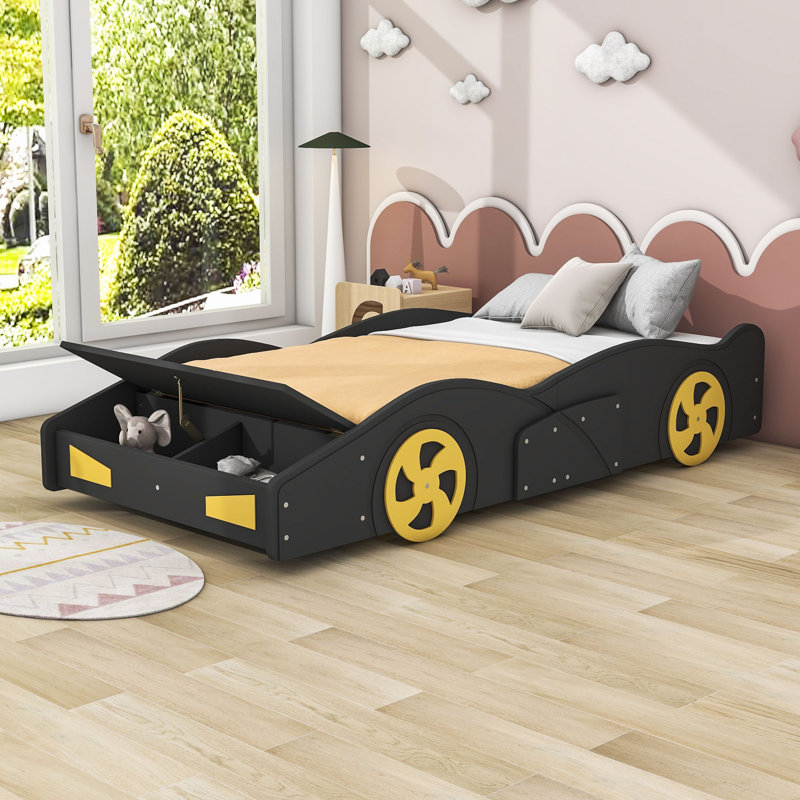 Lit plateforme avec rangement Alara, Black/Yellow, Full