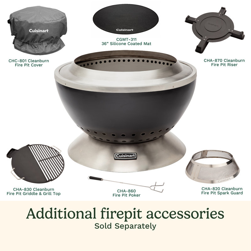 Cuisinart 24” Cleanburn Smokeless Fire Pit with Removable Base for Ash, Portable Wood Burning Outdoor Fireplace, Stainless Steel Smoke Free Outdoor Heater, Enhanced Airflow and Easy Cleanup