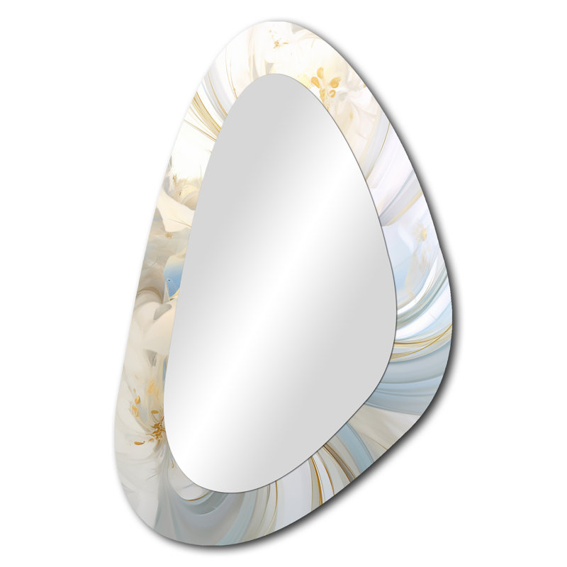 White Abstract Flower Of Serene Purity - Floral Unique Shape Wall Mirror, Traditional Asymmetrical Decorative Mirror, Printed Metal Art