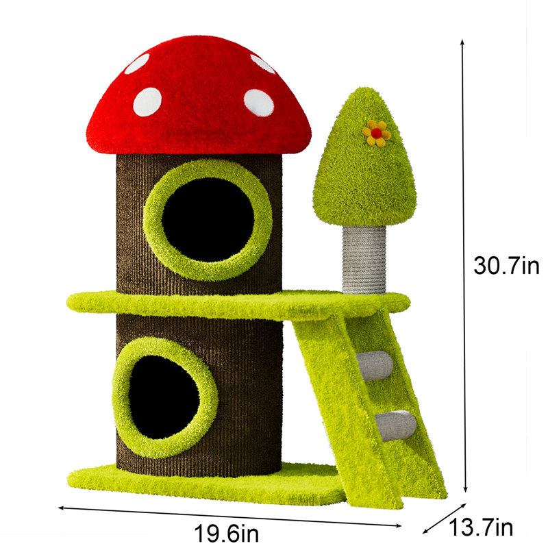 Tour pour arbre à chat 30,7 po avec champignon et maison sur le thème de 30,7 po, convient aux foyers multiples, permet de gagner de l'espace