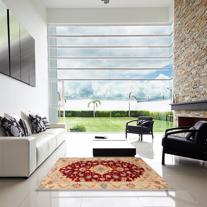Tapis traditionnel rouge / beige Grooms, Carré 7 pi