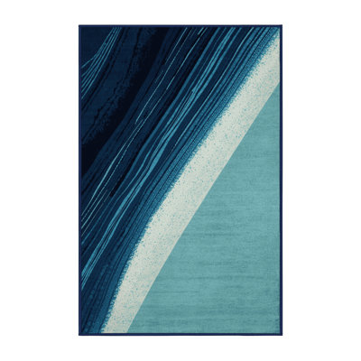 Machine Washable Orkan Victoria Falls Contemporary Ombre Rug in Blue – Navy Binding