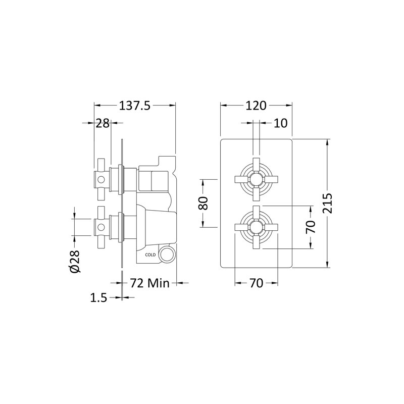 Tec Crosshead Double Concealed Thermostatic Shower Valve