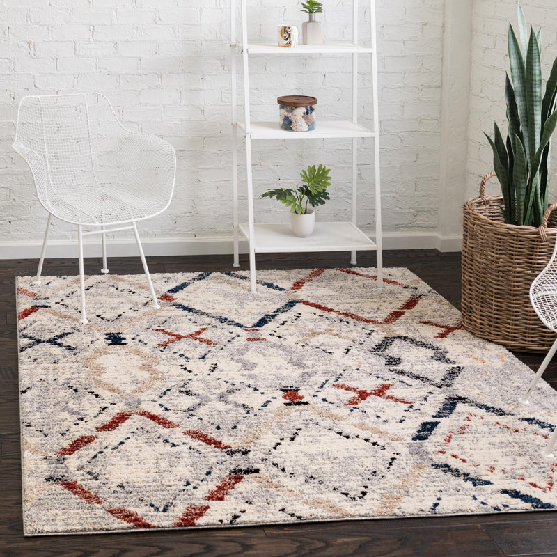 Tapis beige à motif géométrique Tucson, Carré 8 pi