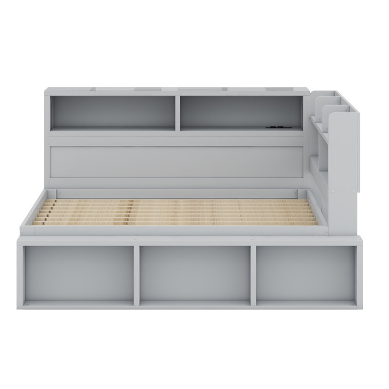 Lit de jour moderne avec solutions de rangement complètes et ports USB pratiques, Gris