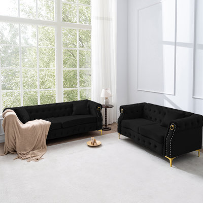 Ensemble de canapé rétro en velours Chesterfield pour le salon