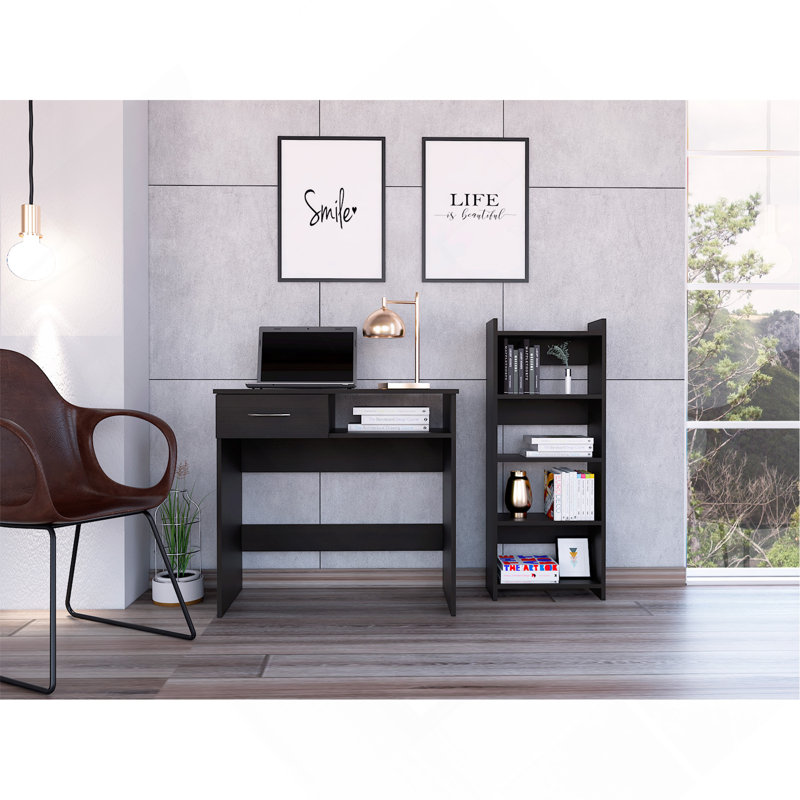 Ensemble de bureau personnel, tiroir simple, plateau à clavier, bibliothèque - noir