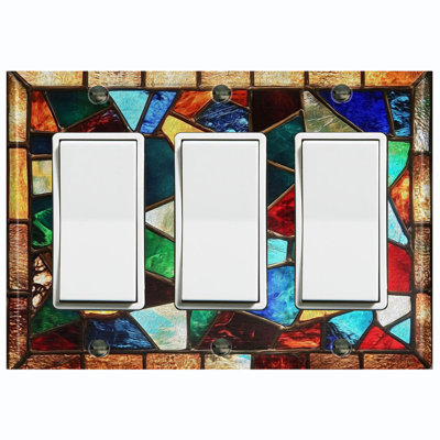 Couvercle de plaque d'interrupteur en métal; Fauteuil à bascule GFI de taille 3 US - image imprimée d'une mosaïque de vitrail