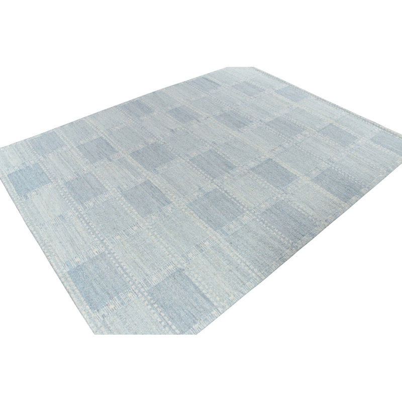 Scandinavian Flatweave Wool Geometric Area Rug, Rectangle 9' x 12'