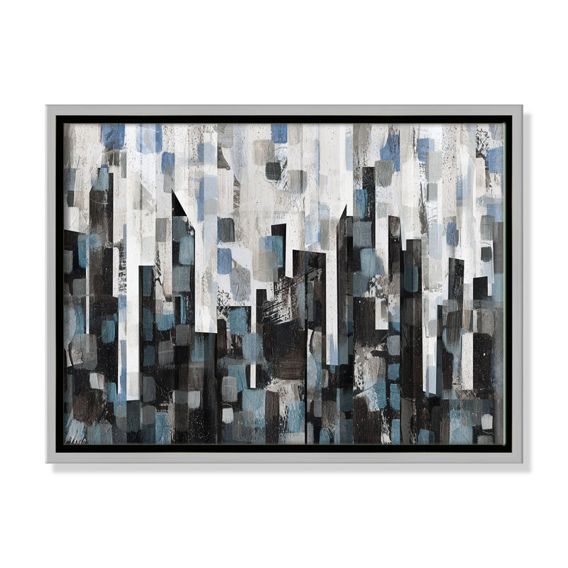 «Patchwork City - Floater Frame», reproduction d'art sur toile, Cadre argenté, H 18 po x l 24 po x P 2 po