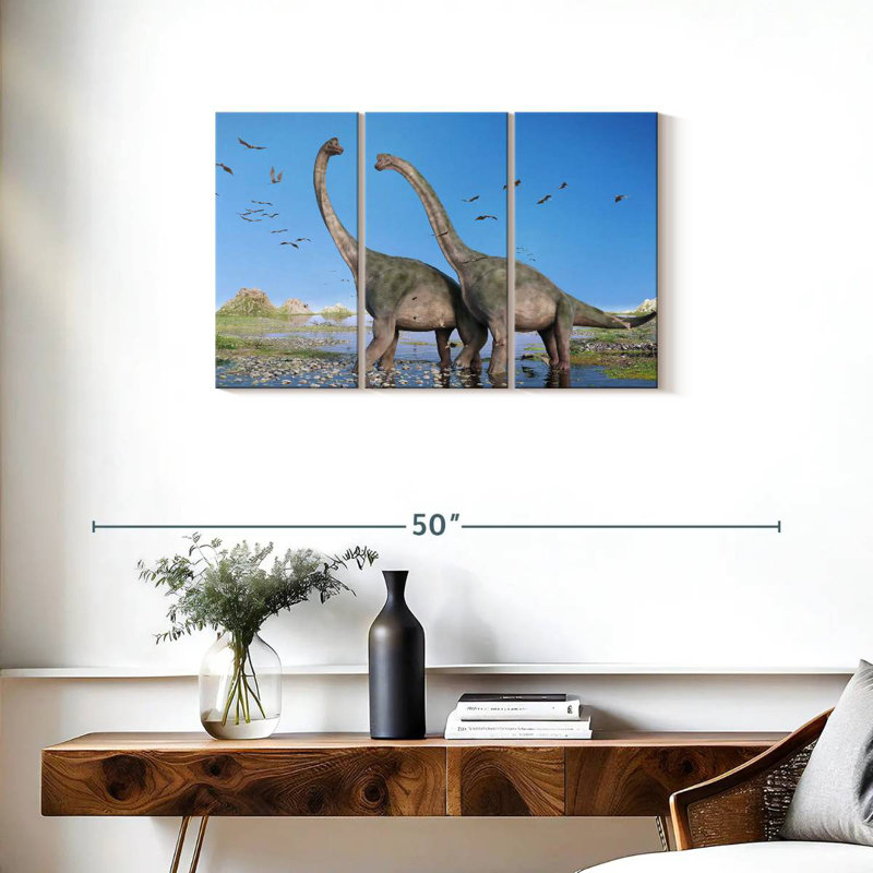 Ashachia, brachiosaure et ptérosaures, H 20 po x l 33 po