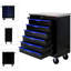Chariot de rangement portatif 7 tiroirs - noir + bleu, acier, rangement verrouillable, comptoirs en acier inoxydable, coffre à outils de 4 po