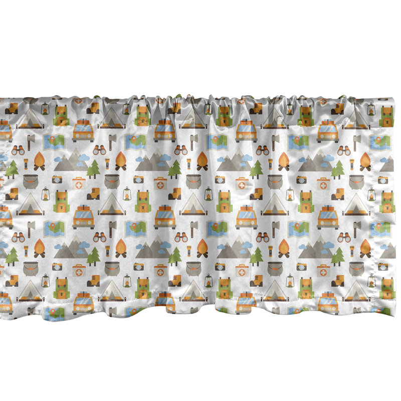 White and Multicolor Camping Elements Rod Pocket Valance