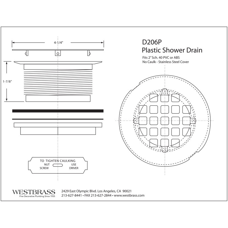 Drain de douche à compression en PVC 2 po sans calfeutrage 2 po avec couvercle rond 4 1/4 po, Bronze antique