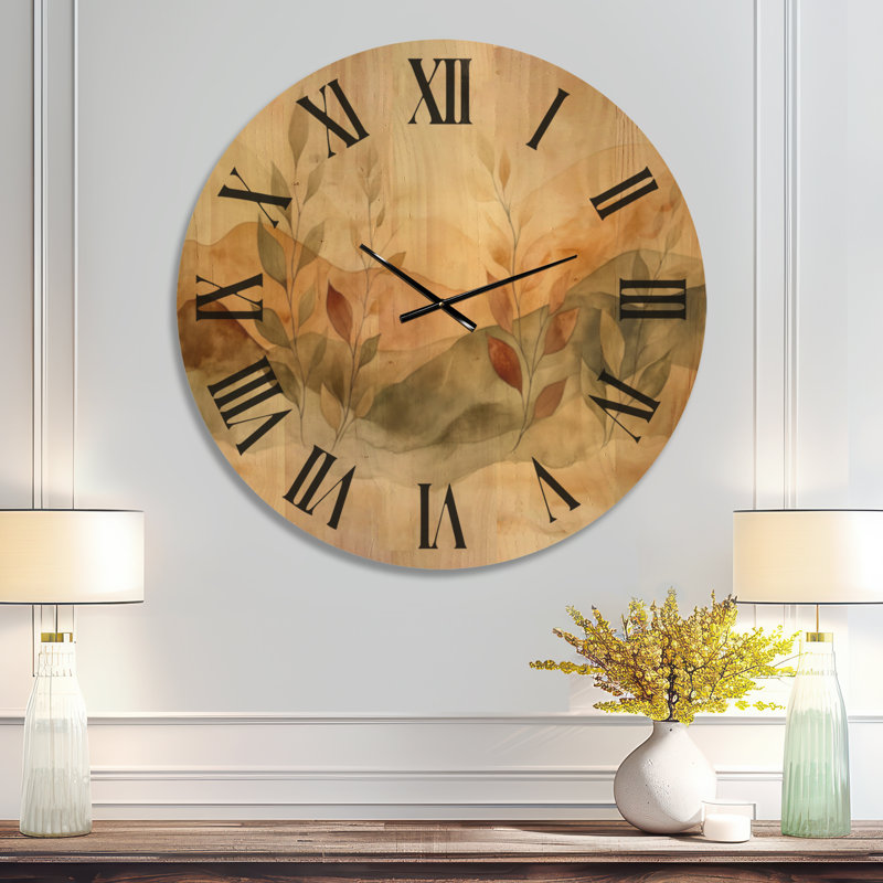 Grande horloge murale en bois imprimé cactus - sauge avec ondulation de dessert, Oversized