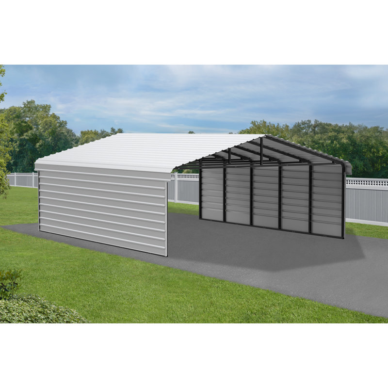 Abri d'auto en acier avec 2 ensembles de parois latérales, 20 x 24 x 7, Blanc