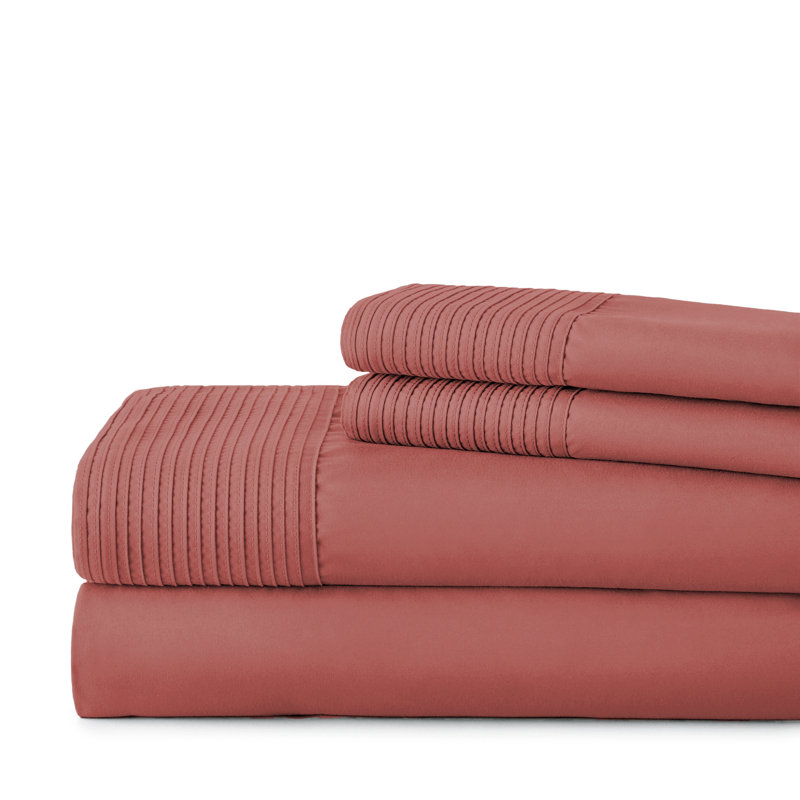 Vilano Springs Extra Deep Pocket Bed Sheet Set with Pleated Hem, Easy care, Pet Hair Resistant, Marsala