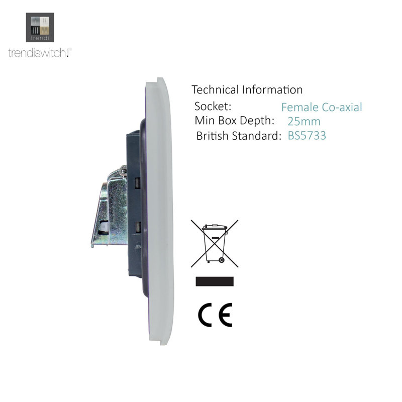 Trendi Switch 2 Gang Female Co-Axial Television Socket, Silver