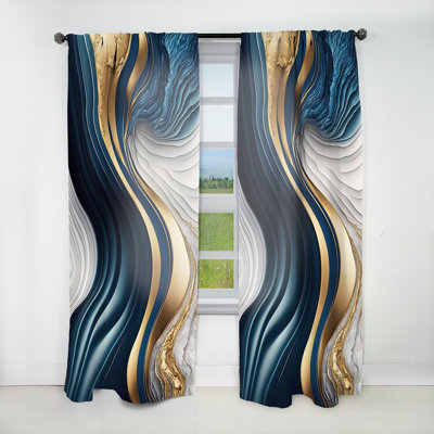 «Abstract Geode Waves Blue I» - Rideau moderne - Velours obscurcissant - 1 panneau