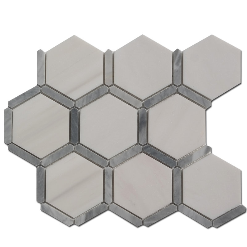 3" HONEYCOMB MOSAIC w FRAME, Dolomite/Bardiglio
