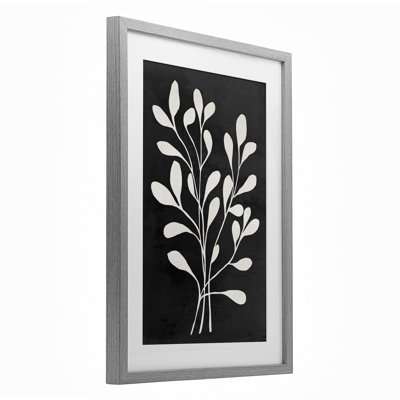 Leaf Whispers on Black Framed Print Under Glass, design by Andrea Haase