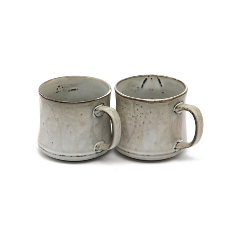 Java Slate Ceramic Coffee Mugs with Metallic Gold Accents, Set of 2