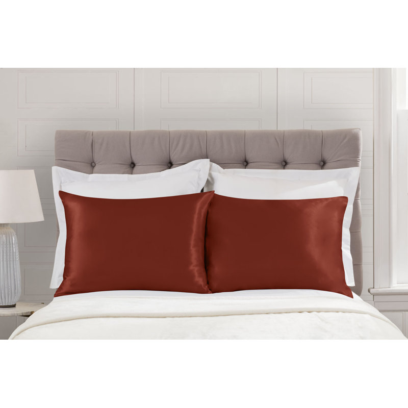 Rust Satin Silk Standard Pillowcase Set with Zipper Closure