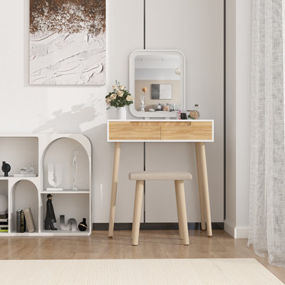 Avitaz Vanity Table Set with 3 Modes Adjustable Brightness Mirror and Cushioned Stool
