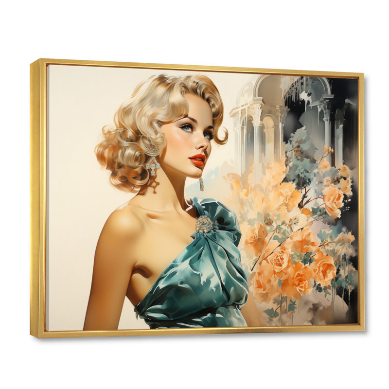 Fashion 1950S Radiant Portrait II - reproduction, Cadre flottant doré, H 16 po x l 32 po x P 1 po