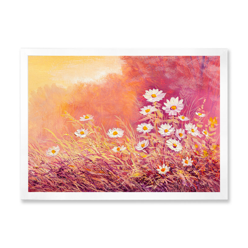 «Abstract White Marguerite Daisy», reproduction sur toile flottante, Cadre photo blanc, H 24 po x l 36 po x P 1 po