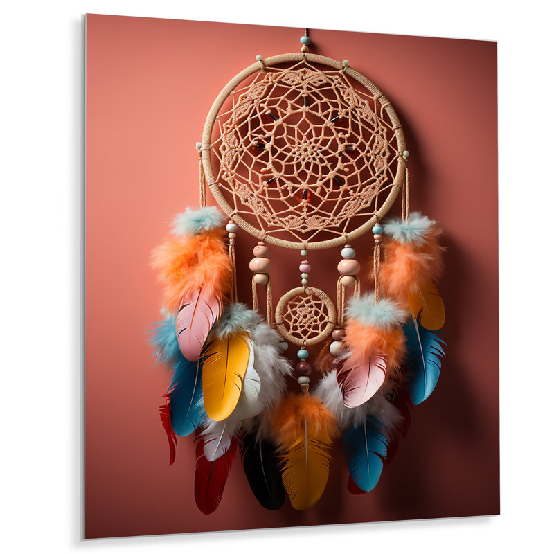 Attrape-rêves rose et bleu Kahlo I - art mural en métal Dream Catcher, H 20 po x l 12 po x P 1 po