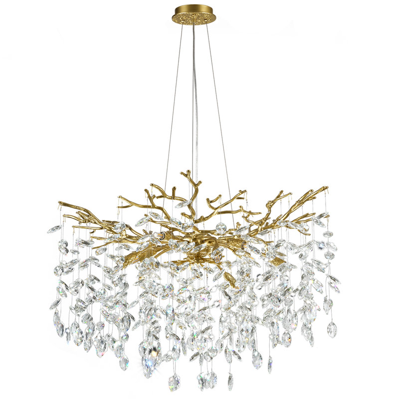 Lustre en cristal 14 lumières à branches à intensité variable pour salle à manger, H 19,6 po x l 30 po x P 30 po, Doré