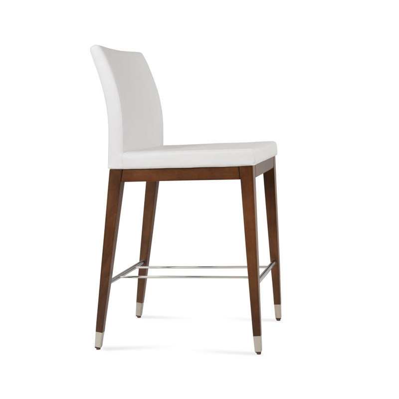 Tabouret de bar et de comptoir en bois Aria, Blanc / similicuir, Tabouret de bar (siège d'une hauteur de 29 po)