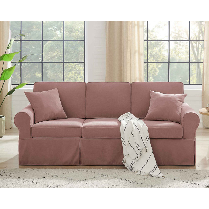 87.4" W Upholsteredr Slipcovered Standard Sofa , Oldrosa