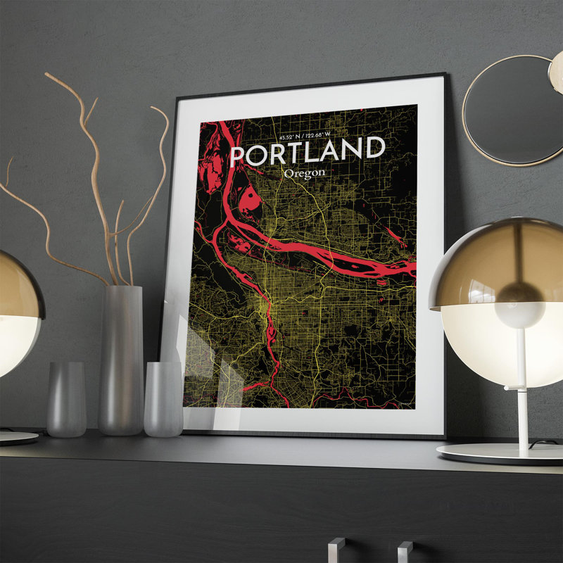 Portland City Map In Contrast - No Frame Print, 24cm H x 18cm W x 0.05cm D