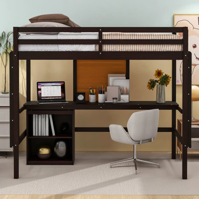 Lit mezzanine simple avec bureau - Bois massif blanc pour un arrangement de chambre à coucher confortable