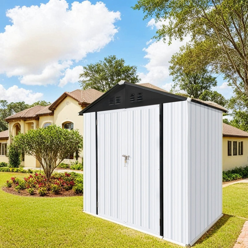 Outdoor Metal Storage Shed, 75.62" H x 72.41" W x 50.11" D