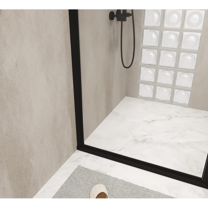 Porte de douche pivotante 34 po x 72 po, cadre en aluminium noir mat