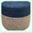 Boho Braided Round Ottoman Pouf - Navy Blue Footrest for Living Room, Bedroom, Nursery - Handmade Pouffe
