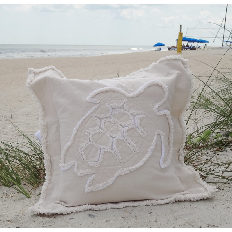 Ivory Coastal Turtle Cotton Canvas Throw Pillow
