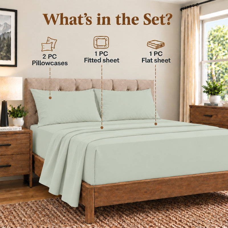 600 TC Sheet Set 100% Cotton Sheet Set, Full XL, Sage