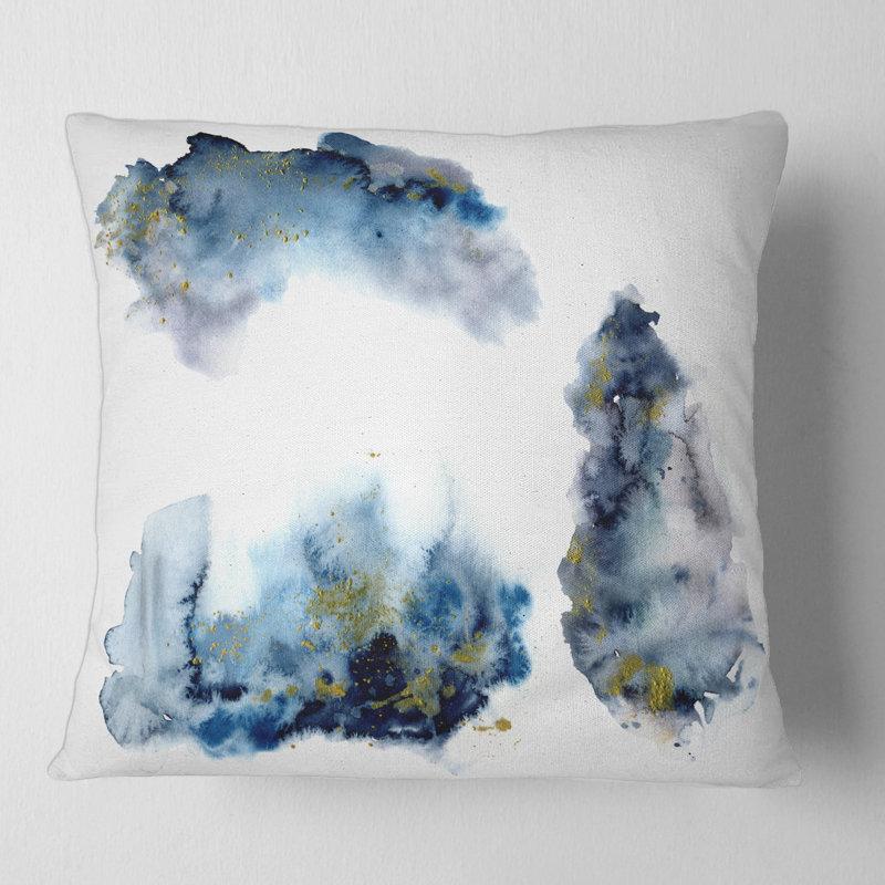 Nuage bleu et gris avec paillettes dorées - coussin imprimé moderne, 16" x 16"