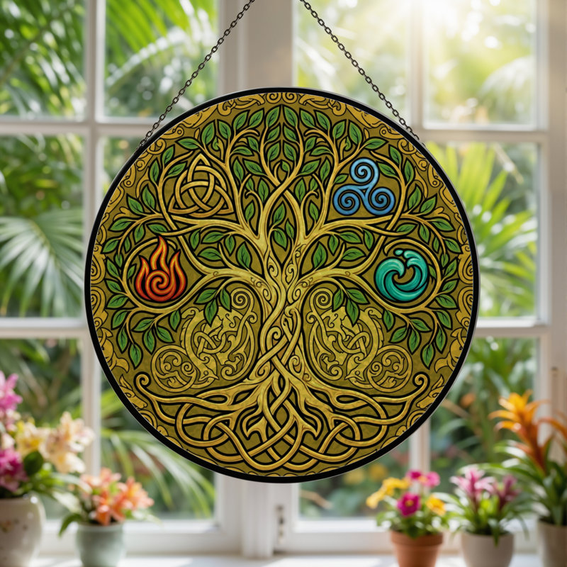 Panneau de vitrail 12 po H Celtic Tree, H 12 po x l 12 po